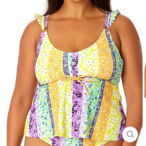 Salt + Cove patchwork tankini top swimsuit juniors size 1 (16/18) Nwt